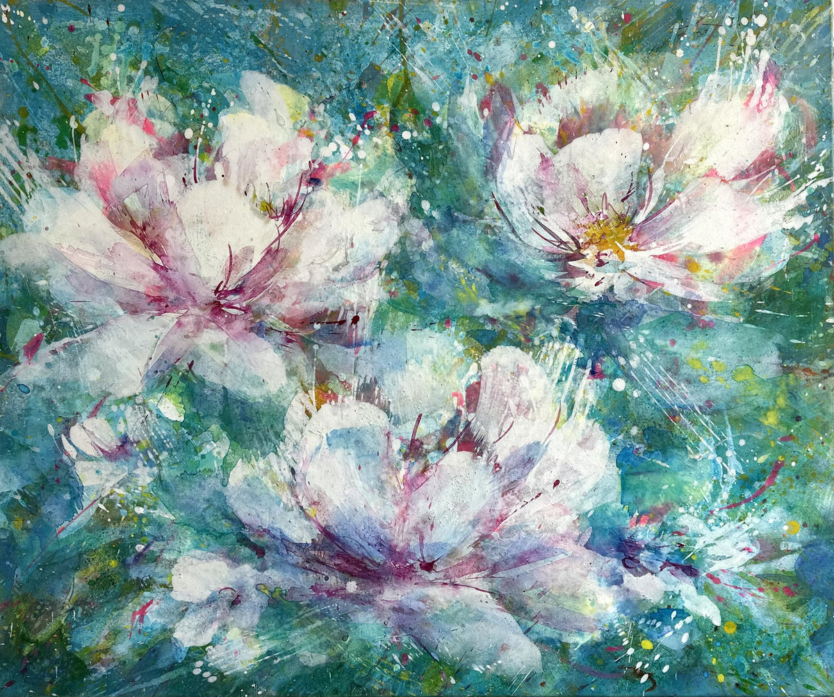 3 Seerosen, acrylic on canvas by Else Streifer-Schröck
